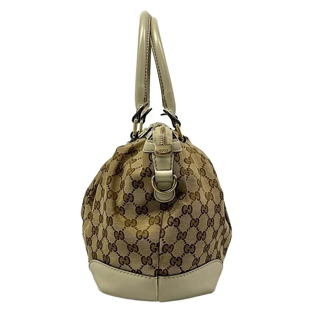 Gucci Handbag 247902 Dark Brown Beige Cream Jacquard Leather